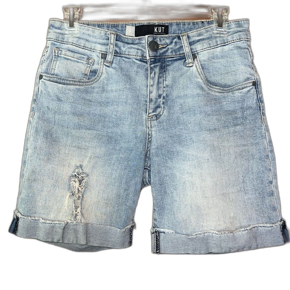 Kut From The Kloth Size 4 Catherine Boyfriend Denim Shorts Mid Rise Cuffs